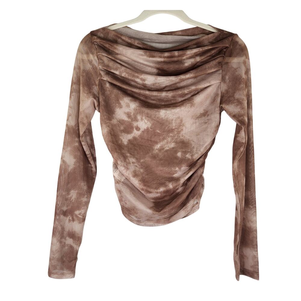 90s Y2K Dazy Brown Sheer Long Sleeve Ruched Blouse Women's Large Streetwear